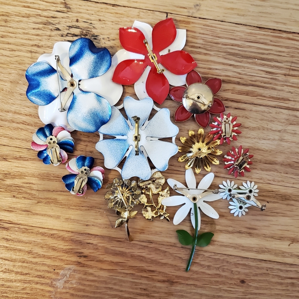 summer vintage enamel flower pin brooch lot daisy - Picture 2 of 8